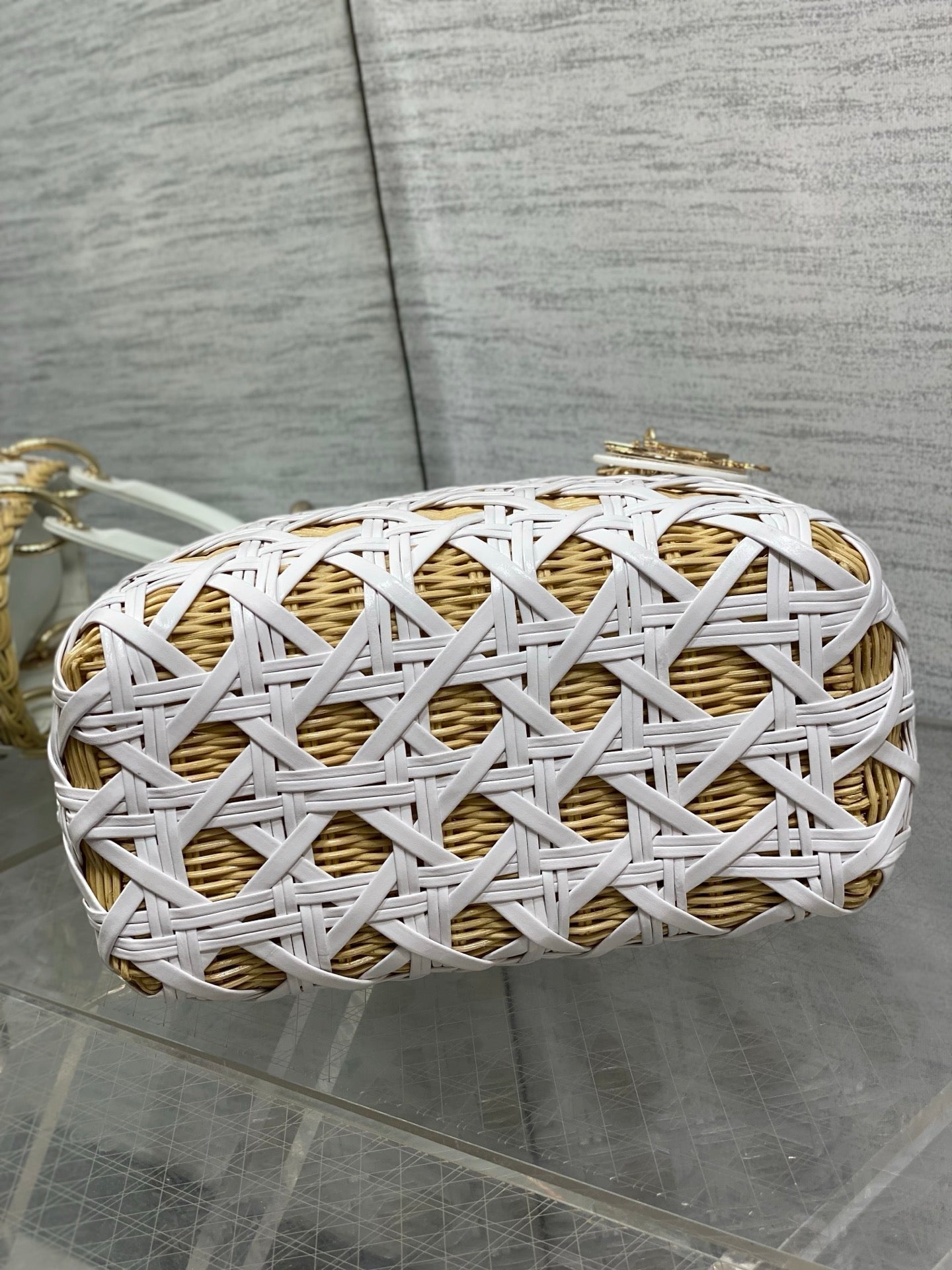 CD Lady Dior Bag 24cm White in Rattan 155504