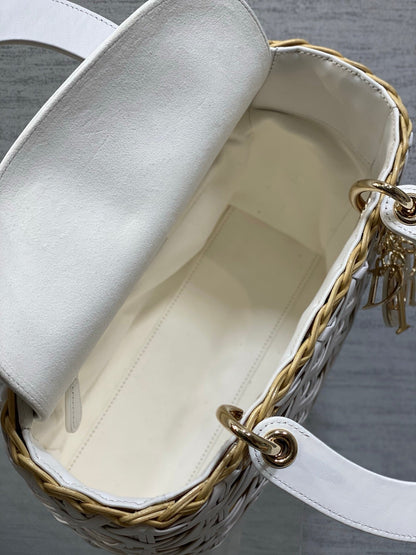 CD Lady Dior Bag 24cm White in Rattan 155504