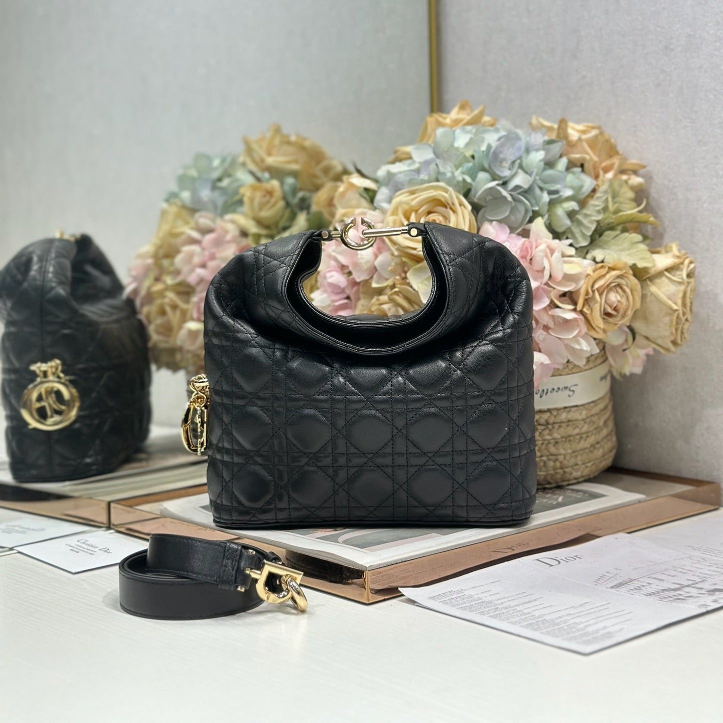 CD Lady Dior Shoulder Bag 27cm Black in Sheepskin 155546