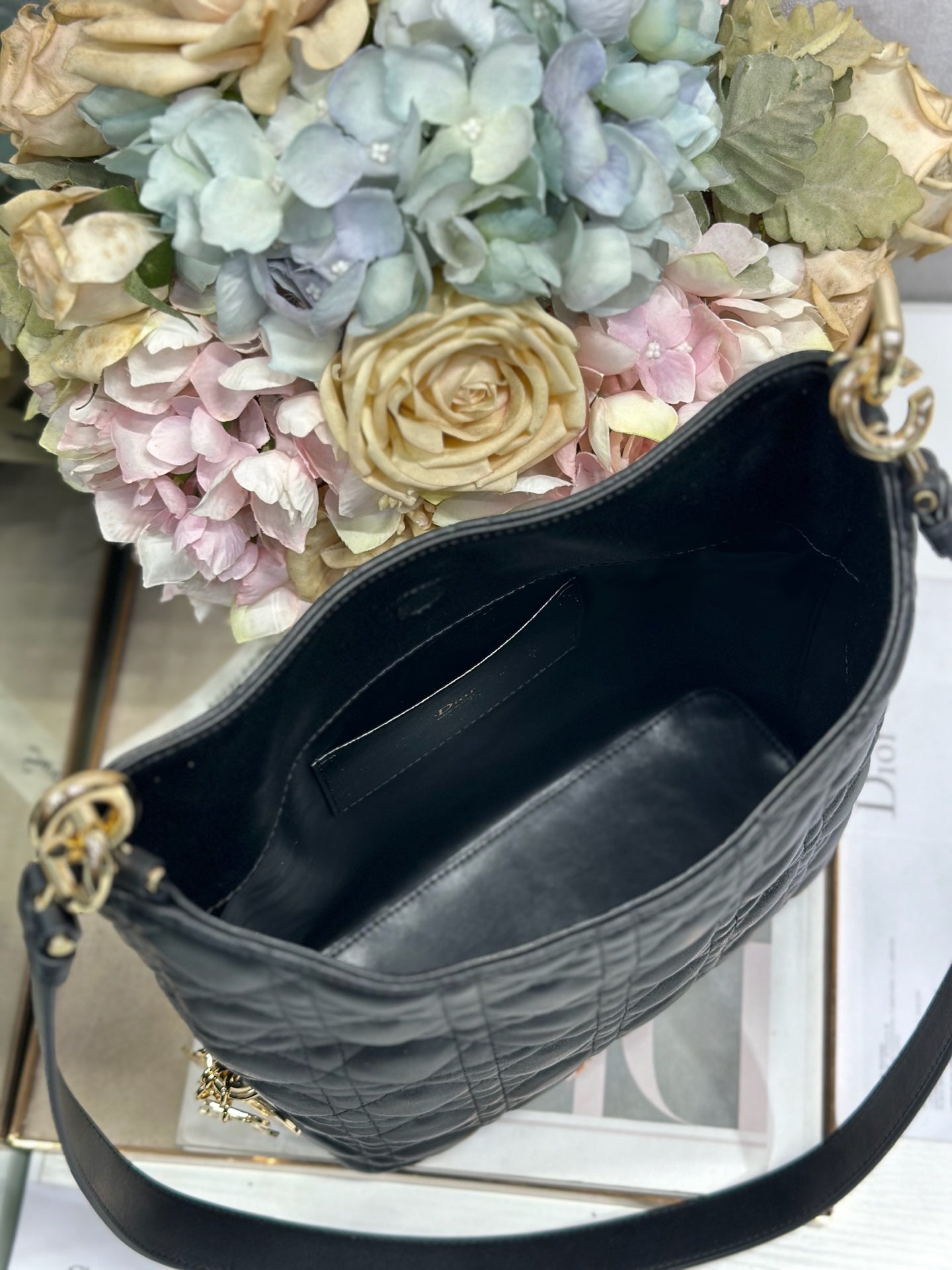 CD Lady Dior Shoulder Bag 27cm Black in Sheepskin 155546