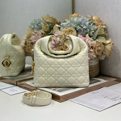 CD Lady Dior Shoulder Bag 27cm Milky White in Sheepskin 155549