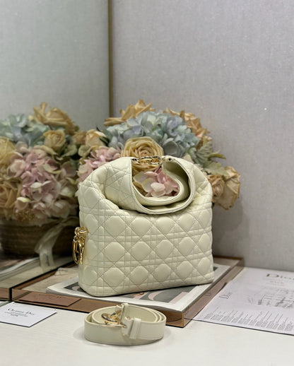 CD Lady Dior Shoulder Bag 27cm Milky White in Sheepskin 155549