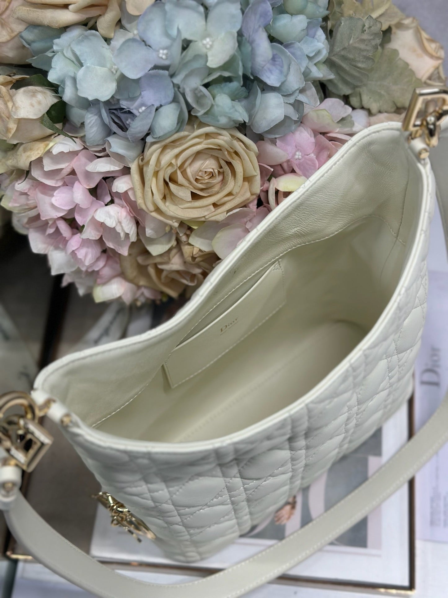 CD Lady Dior Shoulder Bag 27cm Milky White in Sheepskin 155549