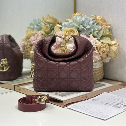 CD Lady Dior Shoulder Bag 27cm Burgundy in Sheepskin 155556