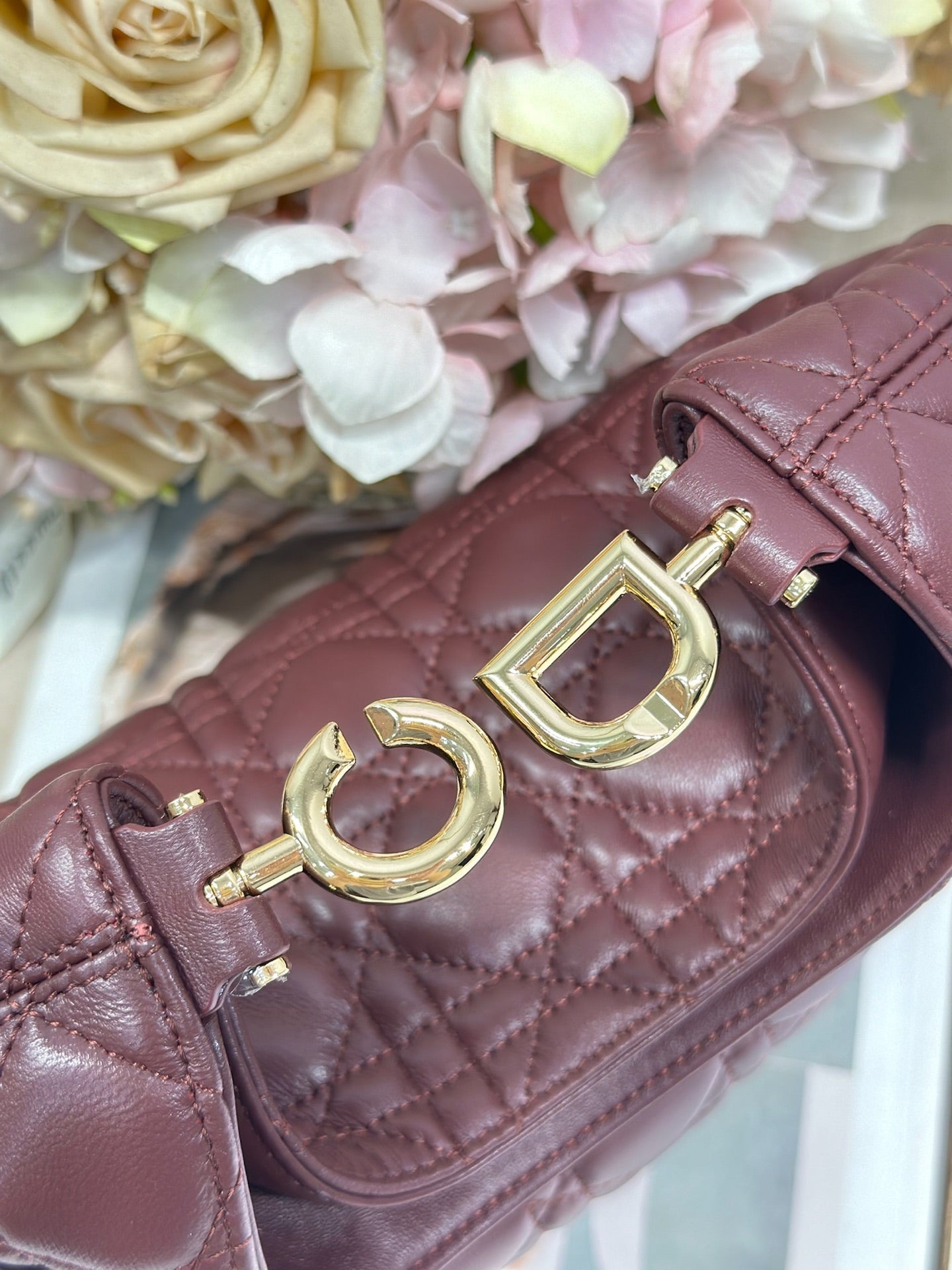 CD Lady Dior Shoulder Bag 27cm Burgundy in Sheepskin 155556
