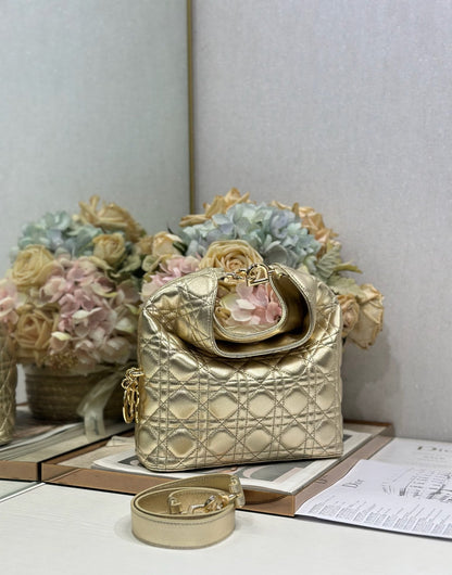 CD Lady Dior Shoulder Bag 27cm Gold Metallic in Sheepskin 155559