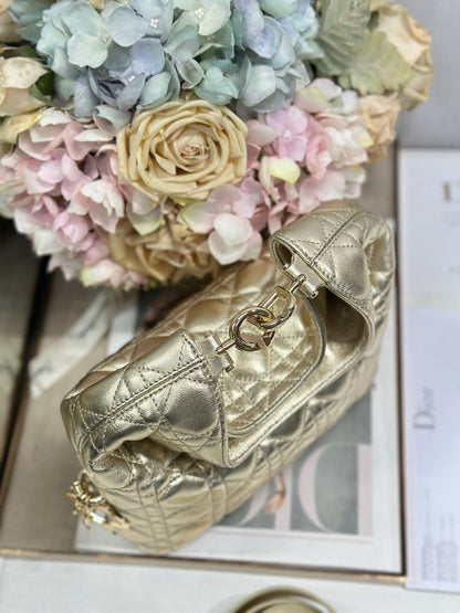 CD Lady Dior Shoulder Bag 27cm Gold Metallic in Sheepskin 155559