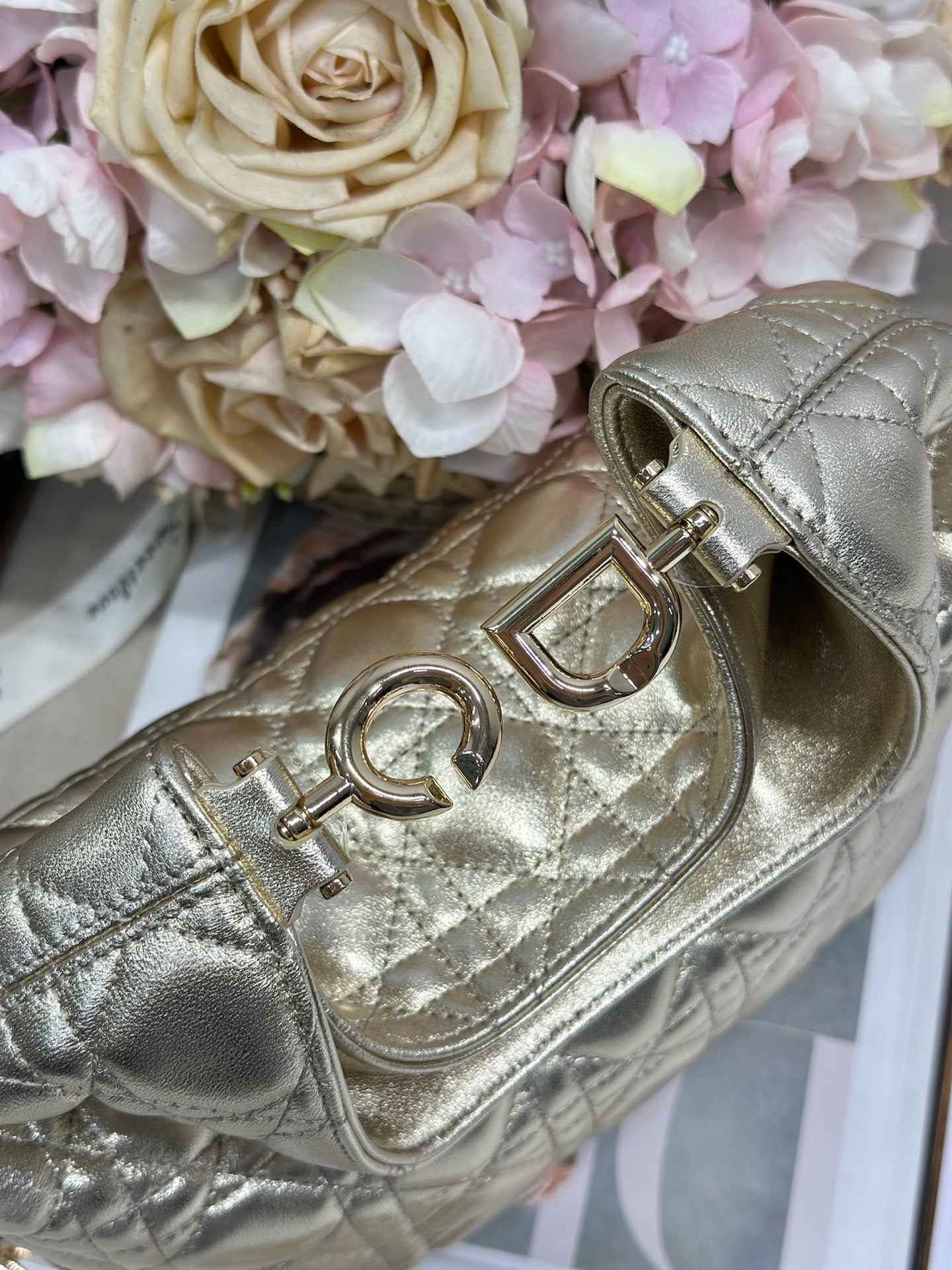 CD Lady Dior Shoulder Bag 27cm Silver Metallic in Sheepskin 155562
