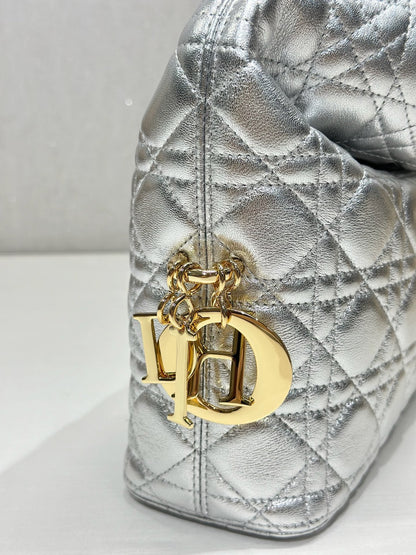 CD Lady Dior Shoulder Bag 27cm Silver Metallic in Sheepskin 155562