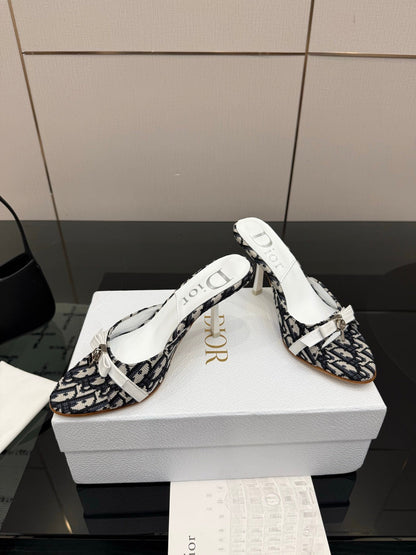CD 26 Mule Heels 85 White Black in Fabric 803245