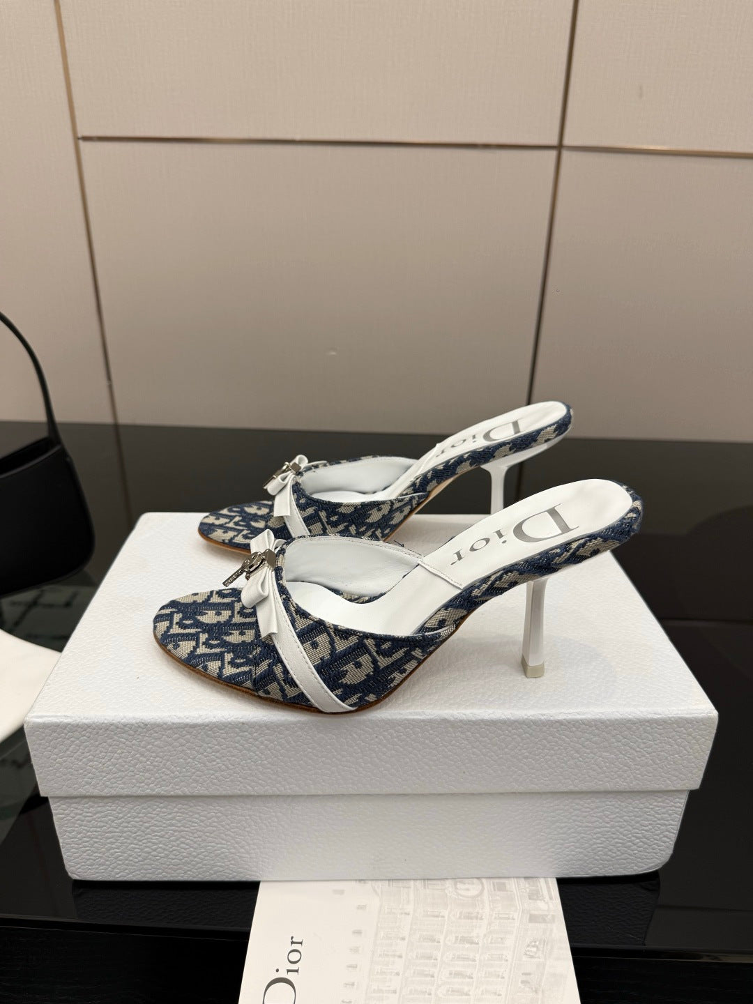 CD 26 Mule Heels 85 Navy Blue in Fabric 803246