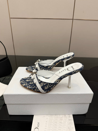 CD 26 Mule Heels 85 Navy Blue in Fabric 803246