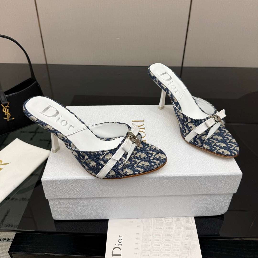 CD 26 Mule Heels 85 Navy Blue in Fabric 803246