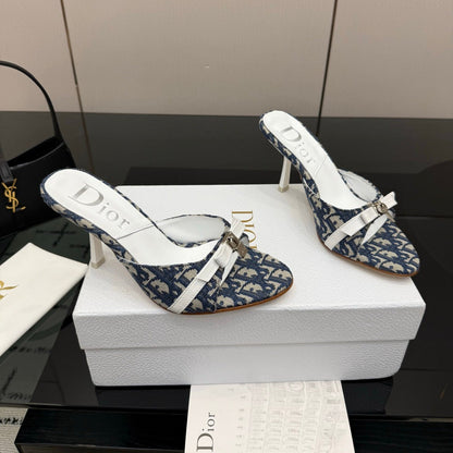 CD 26 Mule Heels 85 Navy Blue in Fabric 803246