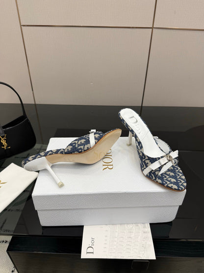 CD 26 Mule Heels 85 Navy Blue in Fabric 803246