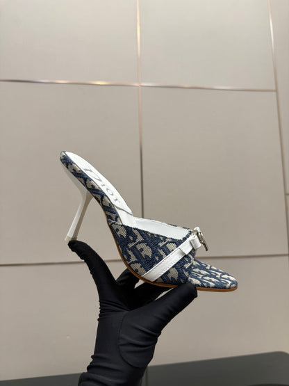 CD 26 Mule Heels 85 Navy Blue in Fabric 803246