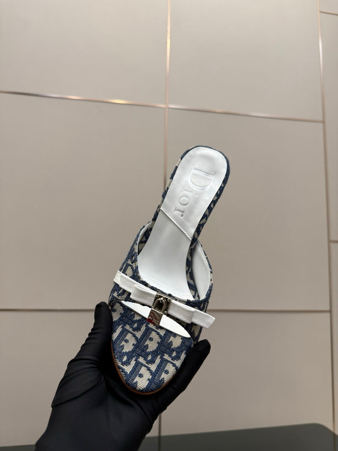 CD 26 Mule Heels 85 Navy Blue in Fabric 803246