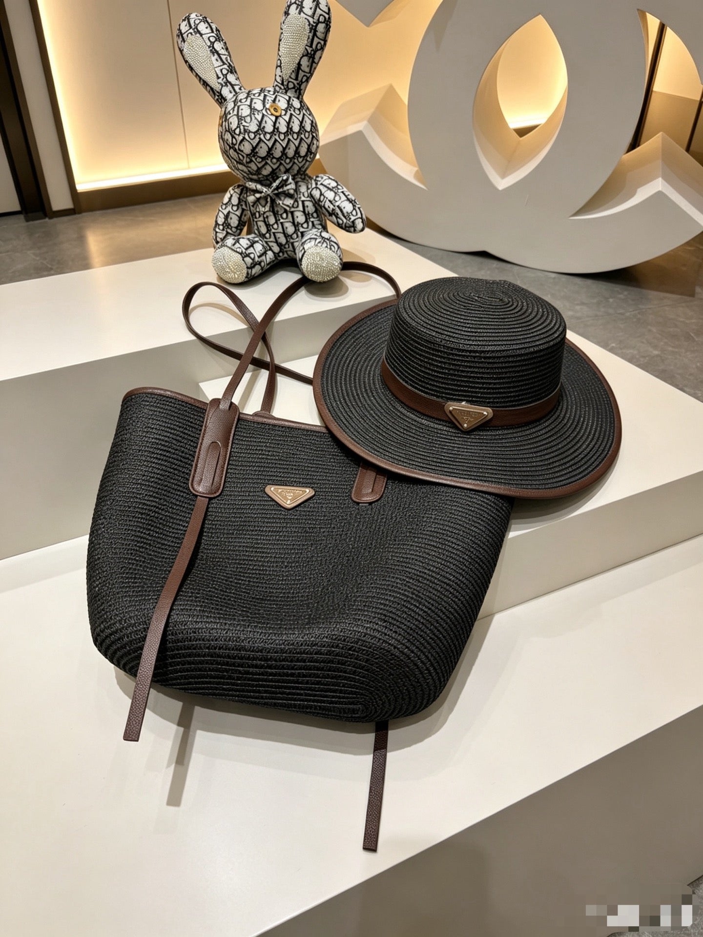 Prada Tote Bag & Hat Set Plant Grass 209735