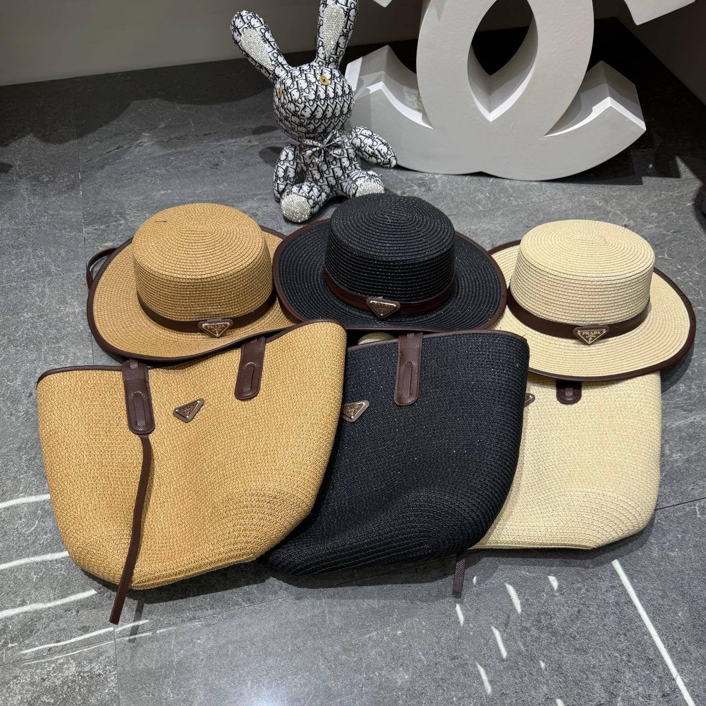 Prada Tote Bag & Hat Set Plant Grass 209735