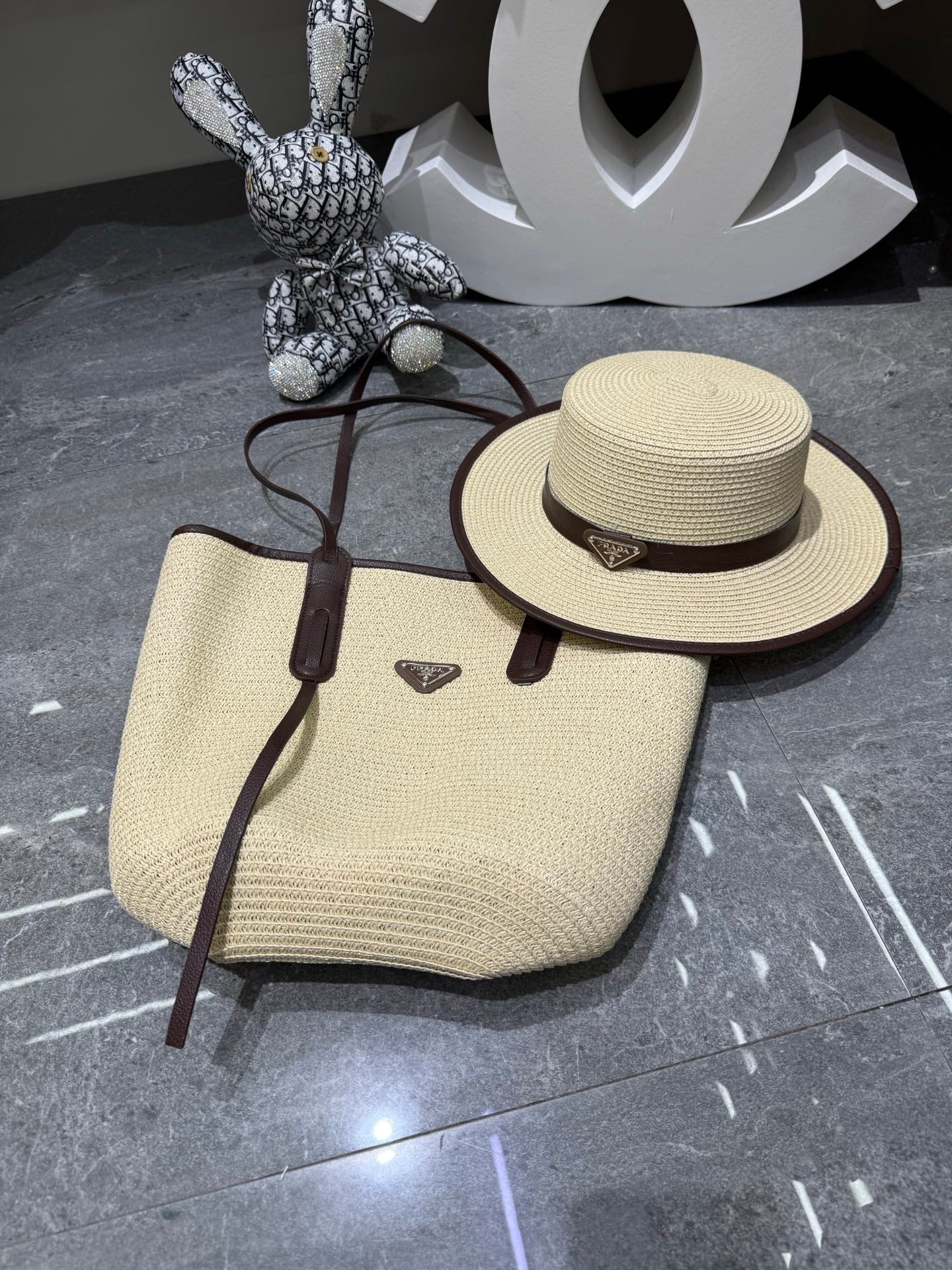 Prada Tote Bag & Hat Set Plant Grass 209735