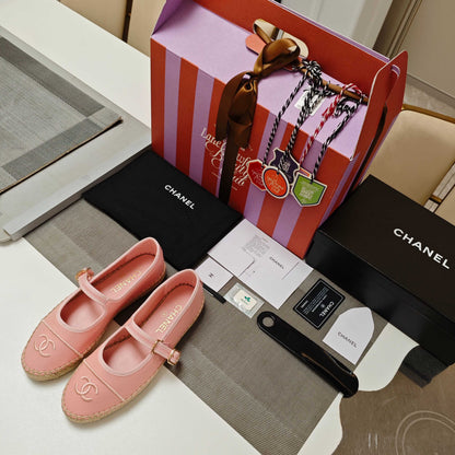 CC Espadrilles Pink Lambskin Leather Jute Sole 855751