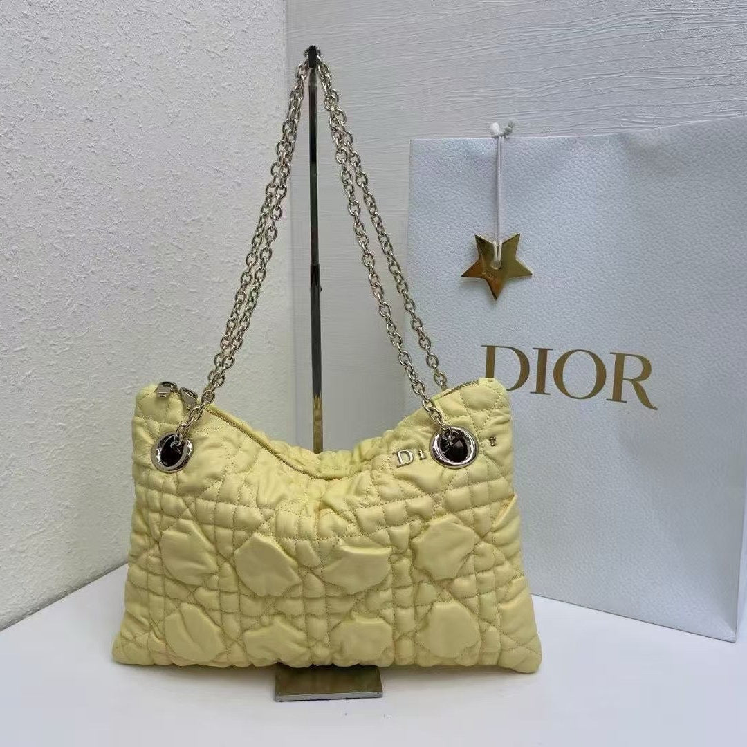 CD Small Cannage Quilted Tote Bag Yellow Cowhide 158106