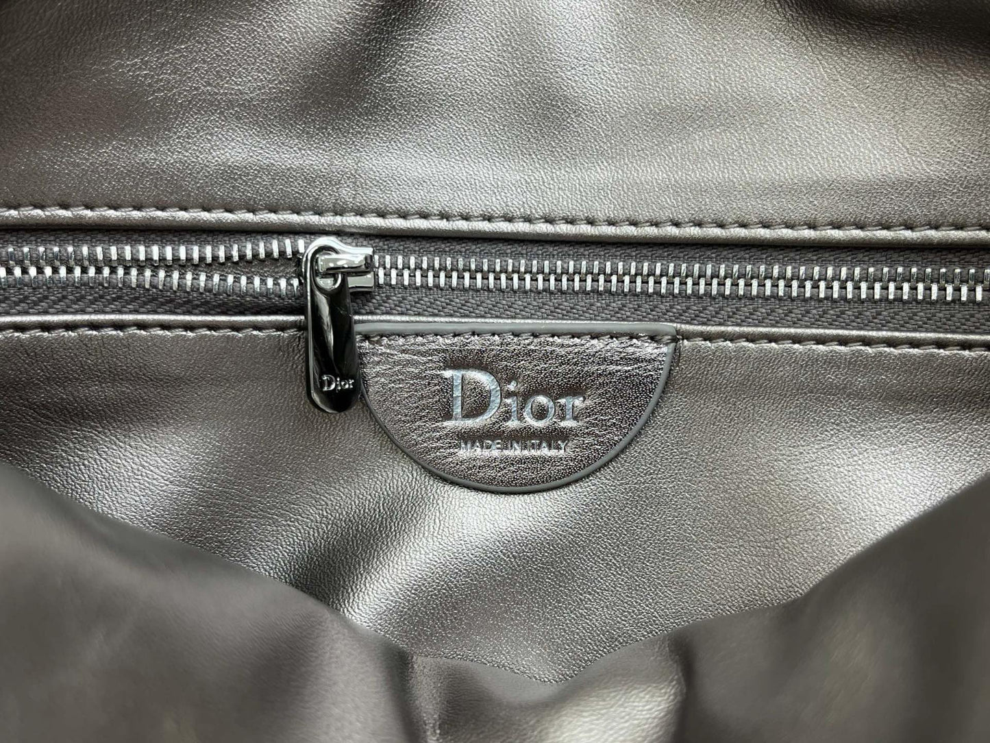 CD Small Cannage Quilted Tote Bag Silver Metallic Cowhide 158105