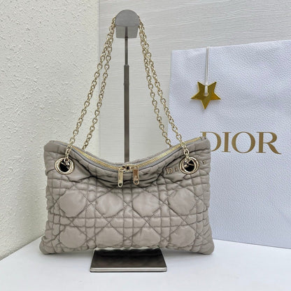 CD Small Cannage Quilted Tote Bag Light Taupe Cowhide 158104