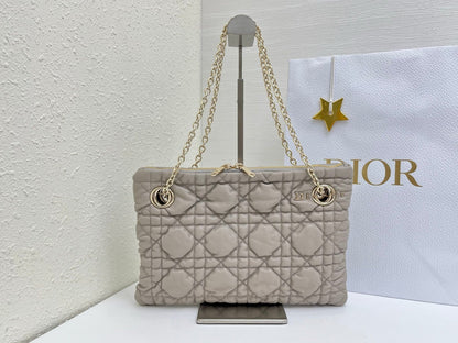 CD Small Cannage Quilted Tote Bag Light Taupe Cowhide 158104