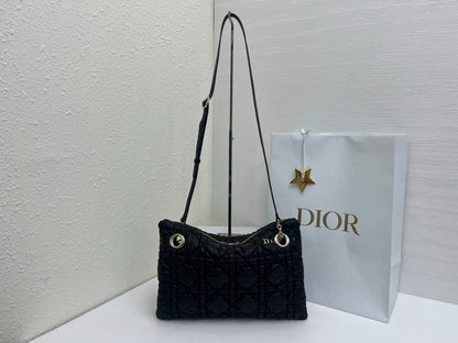 CD Small Cannage Quilted Tote Bag Black Cowhide 158103