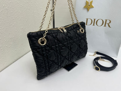 CD Small Cannage Quilted Tote Bag Black Cowhide 158103