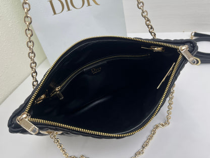 CD Small Cannage Quilted Tote Bag Black Cowhide 158103