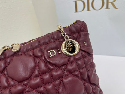 CD Small Cannage Quilted Tote Bag Burgundy Cowhide 158102