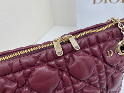 CD Small Cannage Quilted Tote Bag Burgundy Cowhide 158102