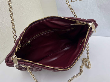 CD Small Cannage Quilted Tote Bag Burgundy Cowhide 158102