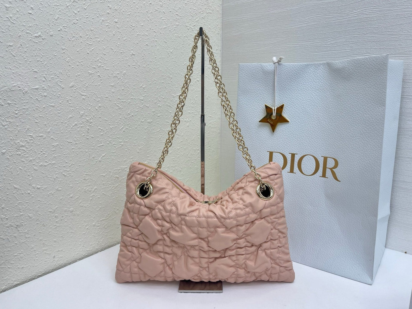 CD Small Cannage Quilted Tote Bag Pink Cowhide 158101