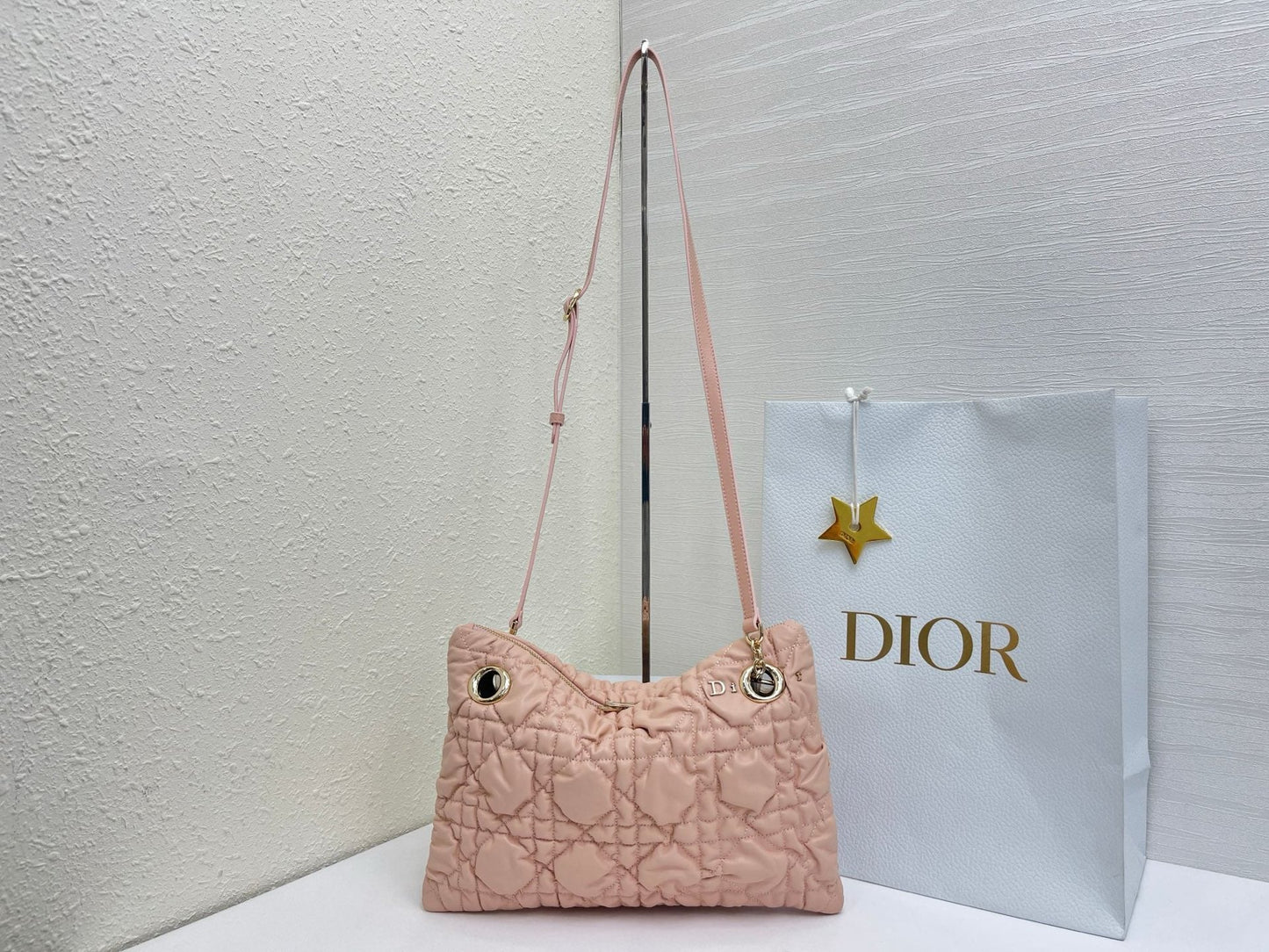 CD Small Cannage Quilted Tote Bag Pink Cowhide 158101