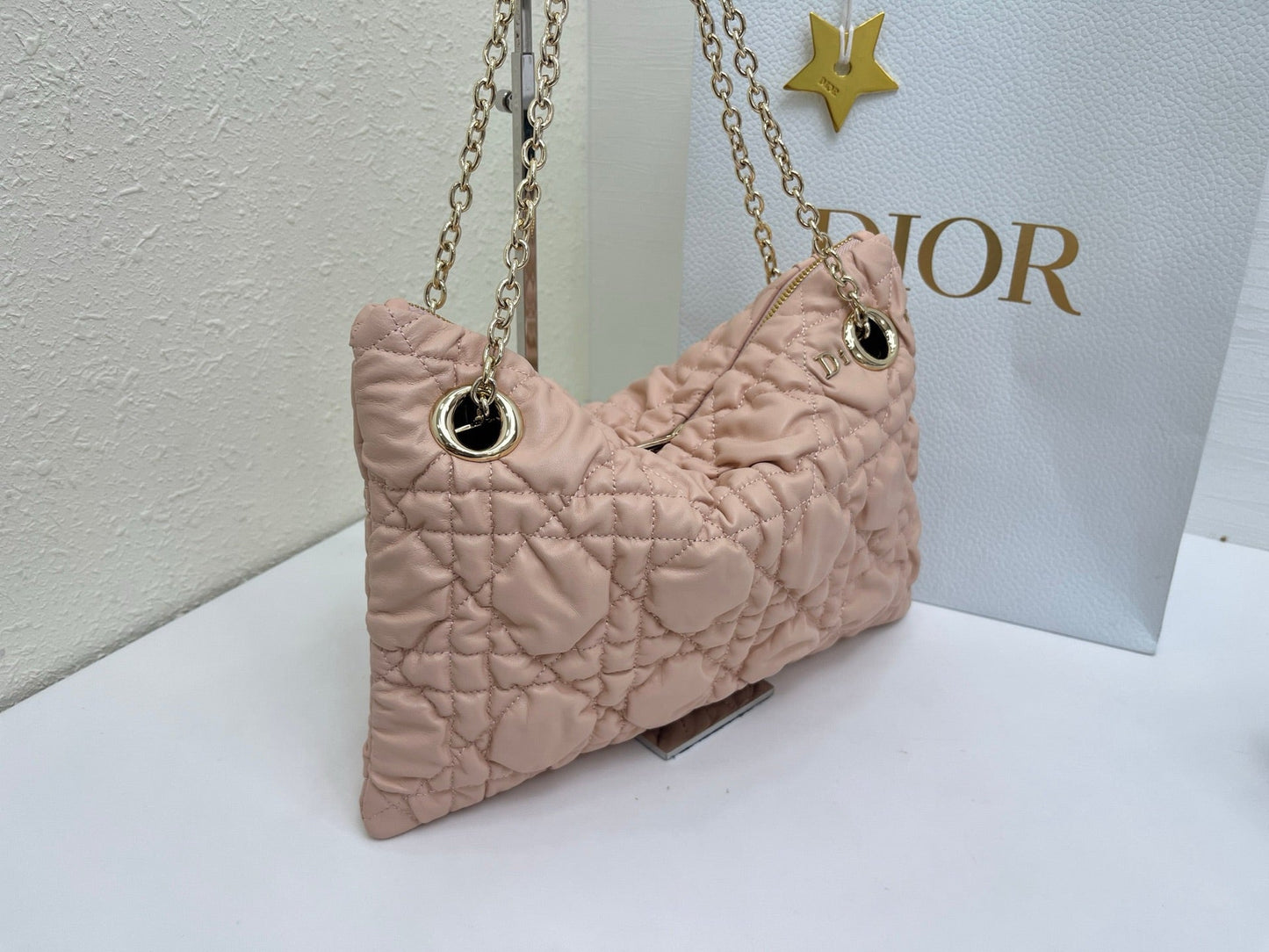 CD Small Cannage Quilted Tote Bag Pink Cowhide 158101