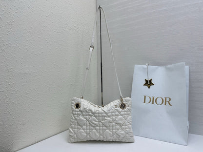 CD Small Cannage Quilted Tote Bag White Cowhide 158100