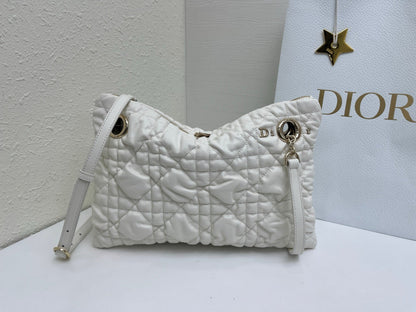 CD Small Cannage Quilted Tote Bag White Cowhide 158100
