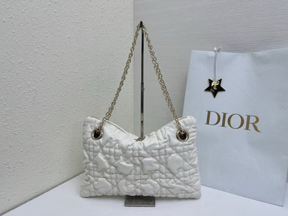 CD Small Cannage Quilted Tote Bag White Cowhide 158100