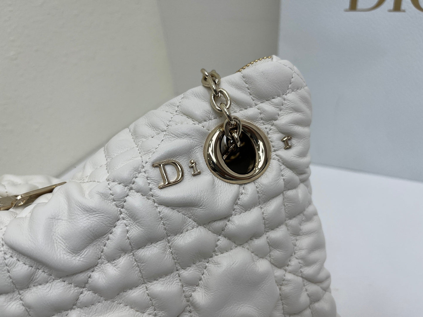 CD Small Cannage Quilted Tote Bag White Cowhide 158100