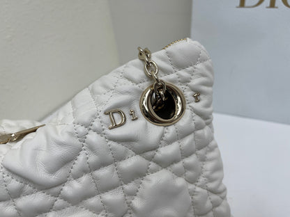 CD Small Cannage Quilted Tote Bag White Cowhide 158100