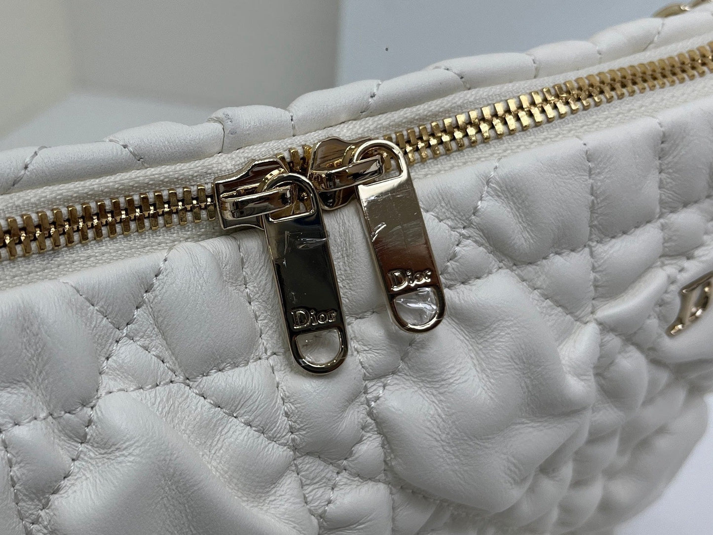 CD Small Cannage Quilted Tote Bag White Cowhide 158100
