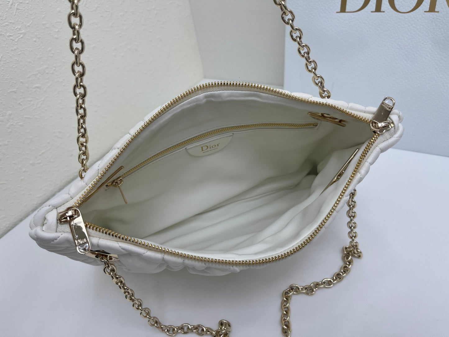 CD Small Cannage Quilted Tote Bag White Cowhide 158100