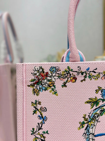 CD Medium Dioriviera Book Tote Pink Embroidered Canvas 158040