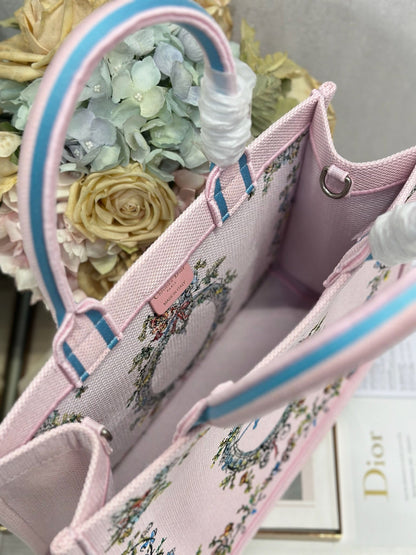 CD Medium Dioriviera Book Tote Pink Embroidered Canvas 158040