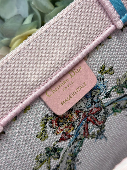 CD Medium Dioriviera Book Tote Pink Embroidered Canvas 158040