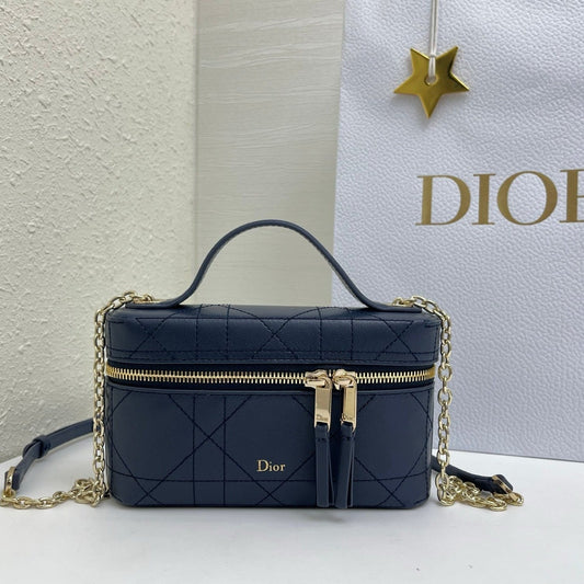 CD Cannage Vanity Chain Bag 19cm Navy Cowhide 158124