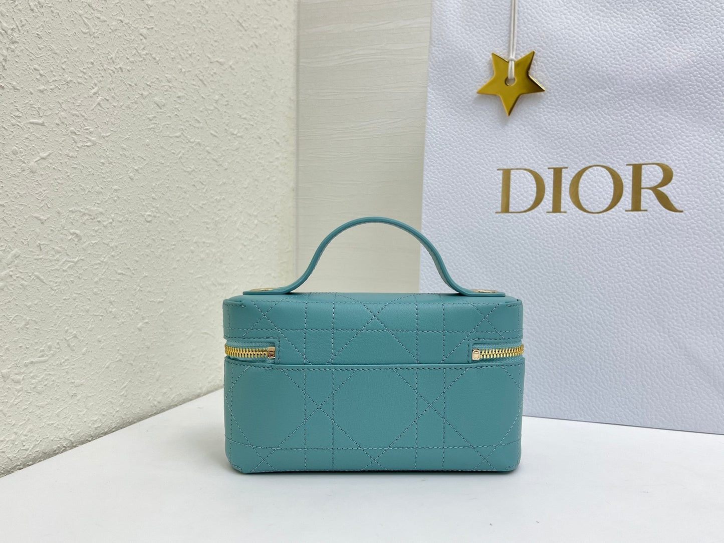 CD Cannage Vanity Chain Bag 19cm Turquoise Blue Cowhide 158123